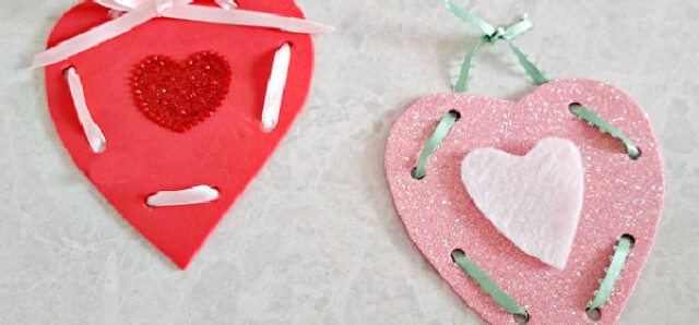 Valentines Day craft and lacing activity for preschool and kindergarten