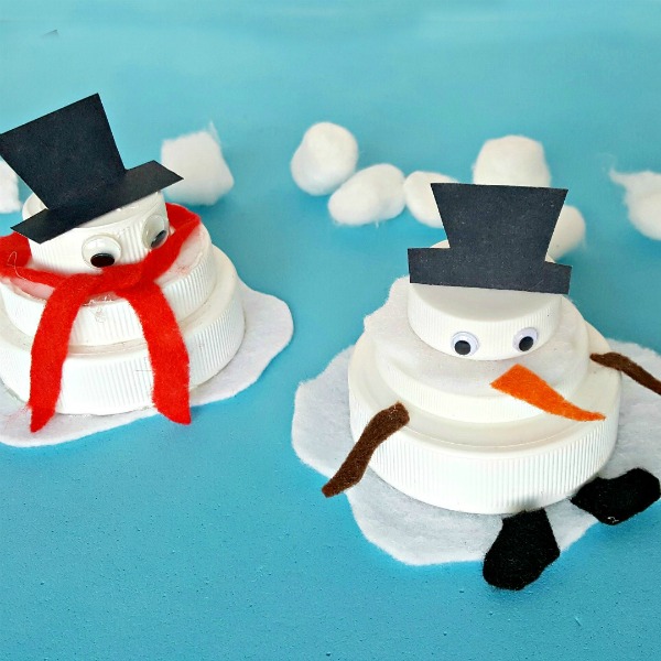 Melting snowman winter theme jar lid craft for kids