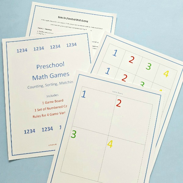 Preschool math games printable for early counting and sorting