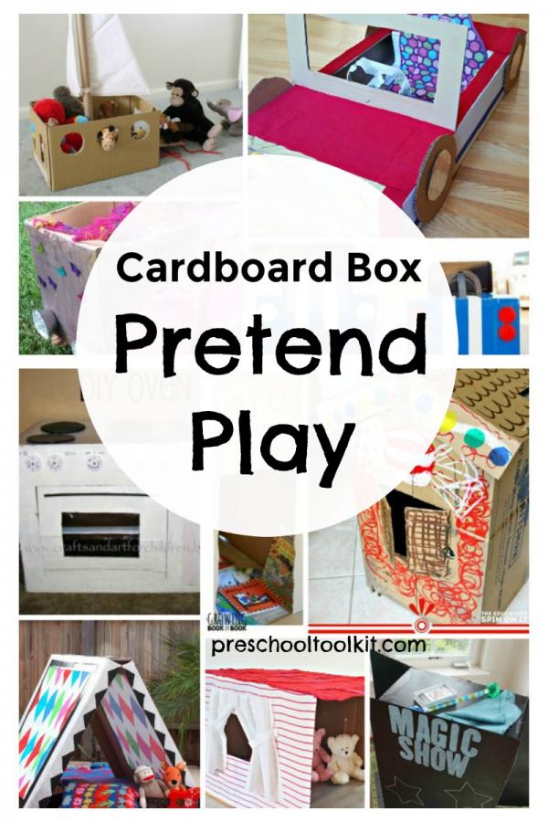Cardboard box pretend play props for preschoolers