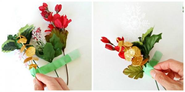 Make a corsage craft with tape and artificial flowers