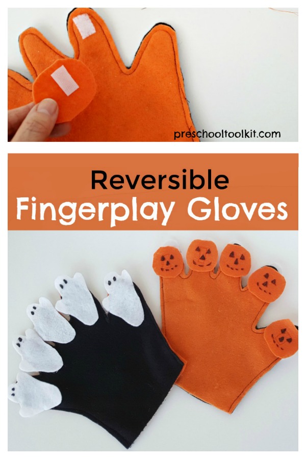 Reversible finger play glove for fall preschool activities
