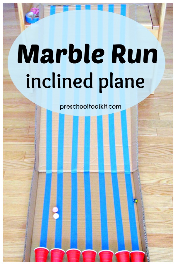 Marble run inclined plane preschool activity
